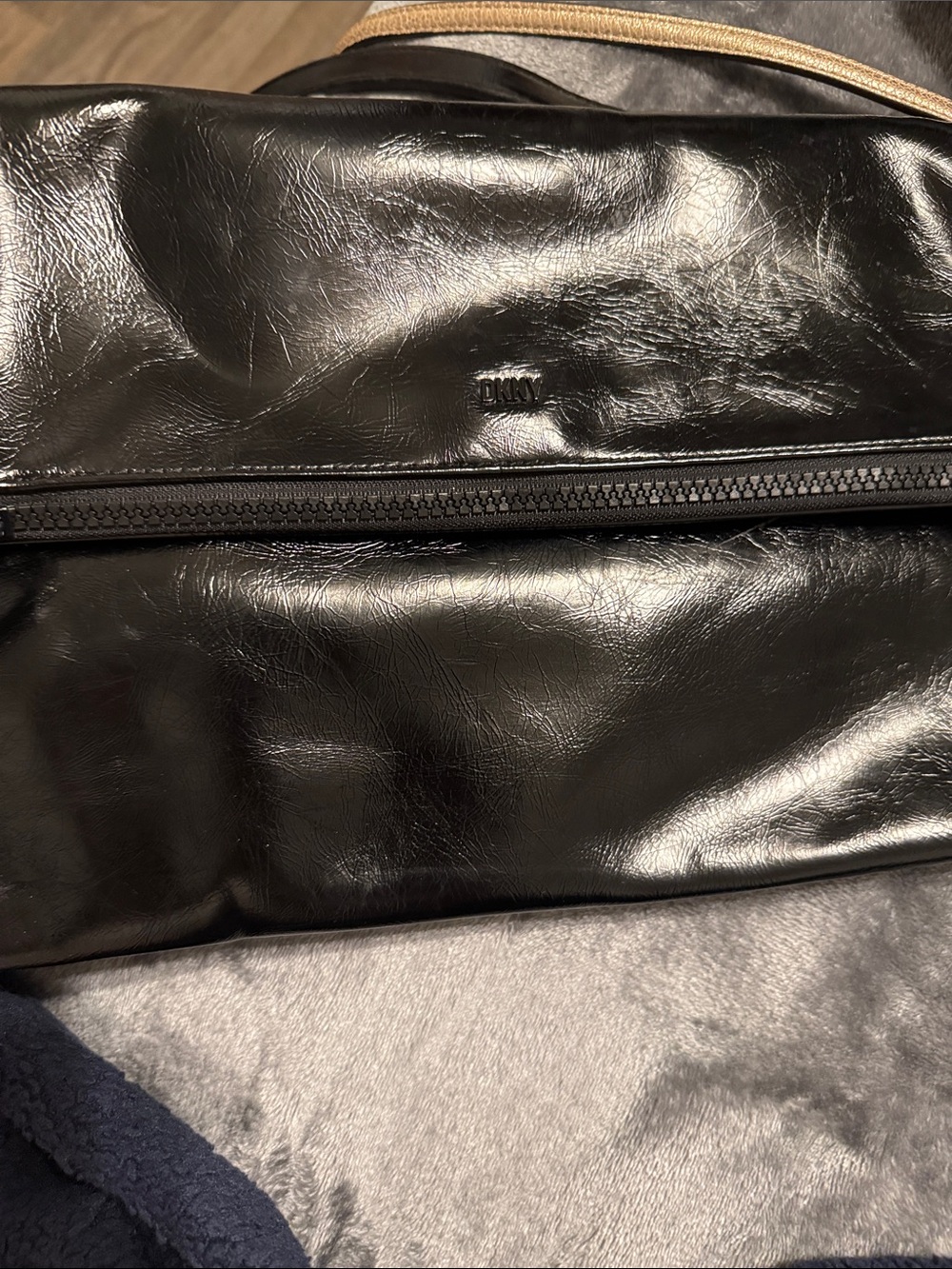 DKNY Black Glossy Leather Men's Toiletry Pouch